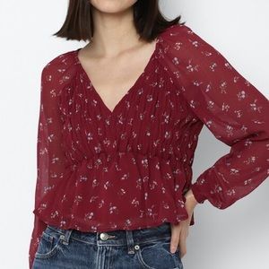 American Eagle Women Smocked Long-Sleeve Blouse